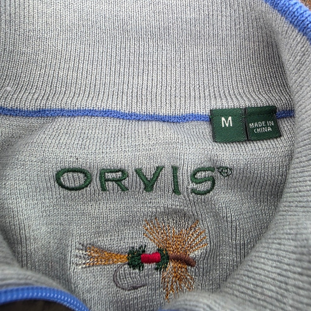 Orvis Merino Wool Quarter Zip Sweater Mens M Blue Heather Mock Neck Fly Lure - Picture 4 of 7